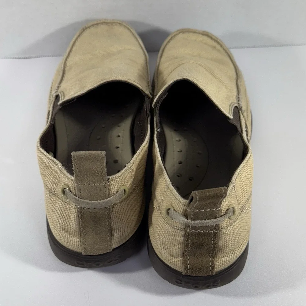 CROCS Mens Walu Tan Brown‎ Canvas Slip On Comfort Loafers 11270 Size 9M